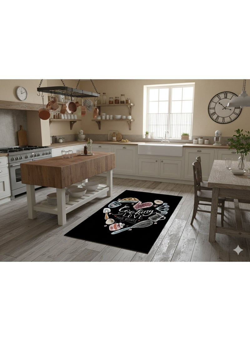 Modern 3D Kitchen Runner Rug - "Cooking is Love" Design - 120x180 cm - Anti-Slip Backing & Washable - Image 2